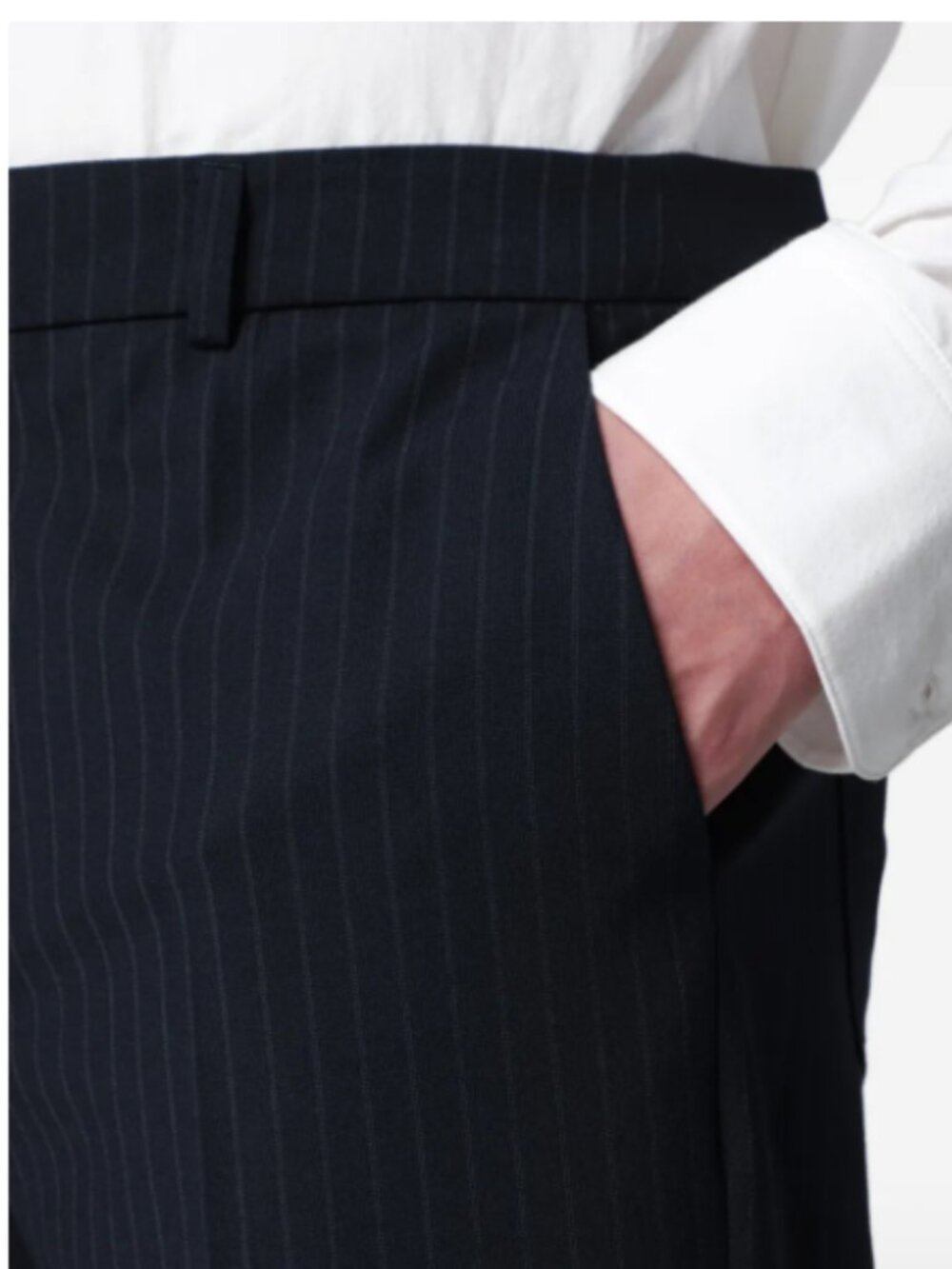 Séfr Flavio Pinstripe Trousers 32/32 M Navy Virgin Wool Blend NWT Dress Pants - Picture 6 of 16